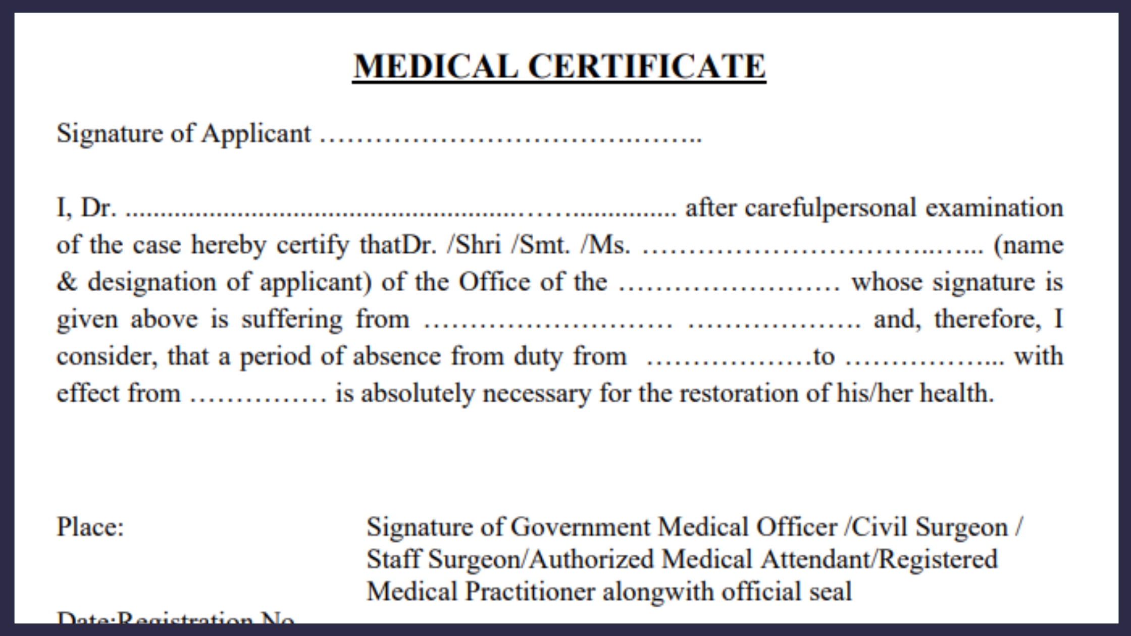 Medical Certificate Format Sick Fitness And Recovery